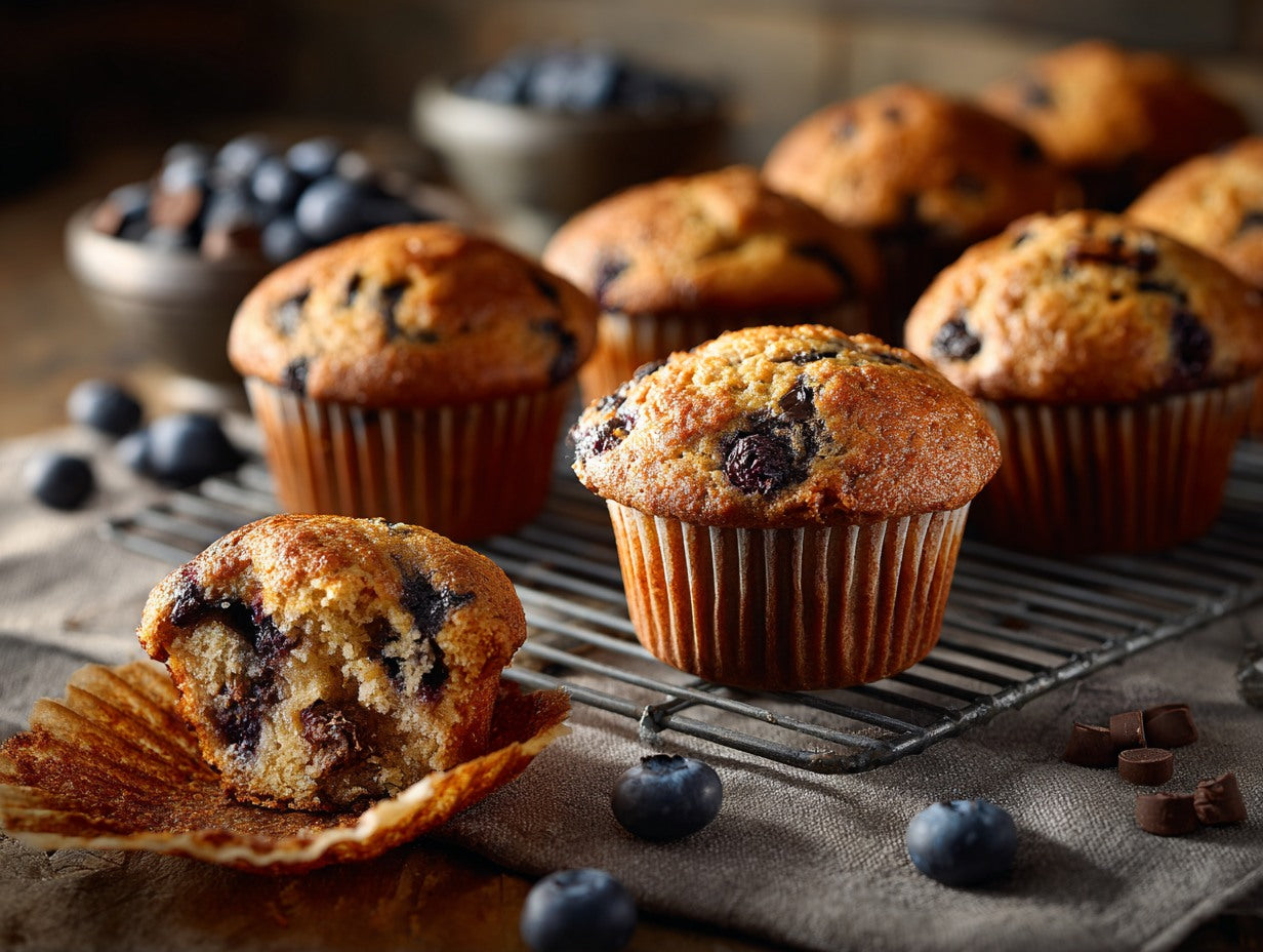 Overhead view of active sourdough starter in a glass container surrounded by baking ingredients — sourdough discard muffins guide from Mother's Country Store