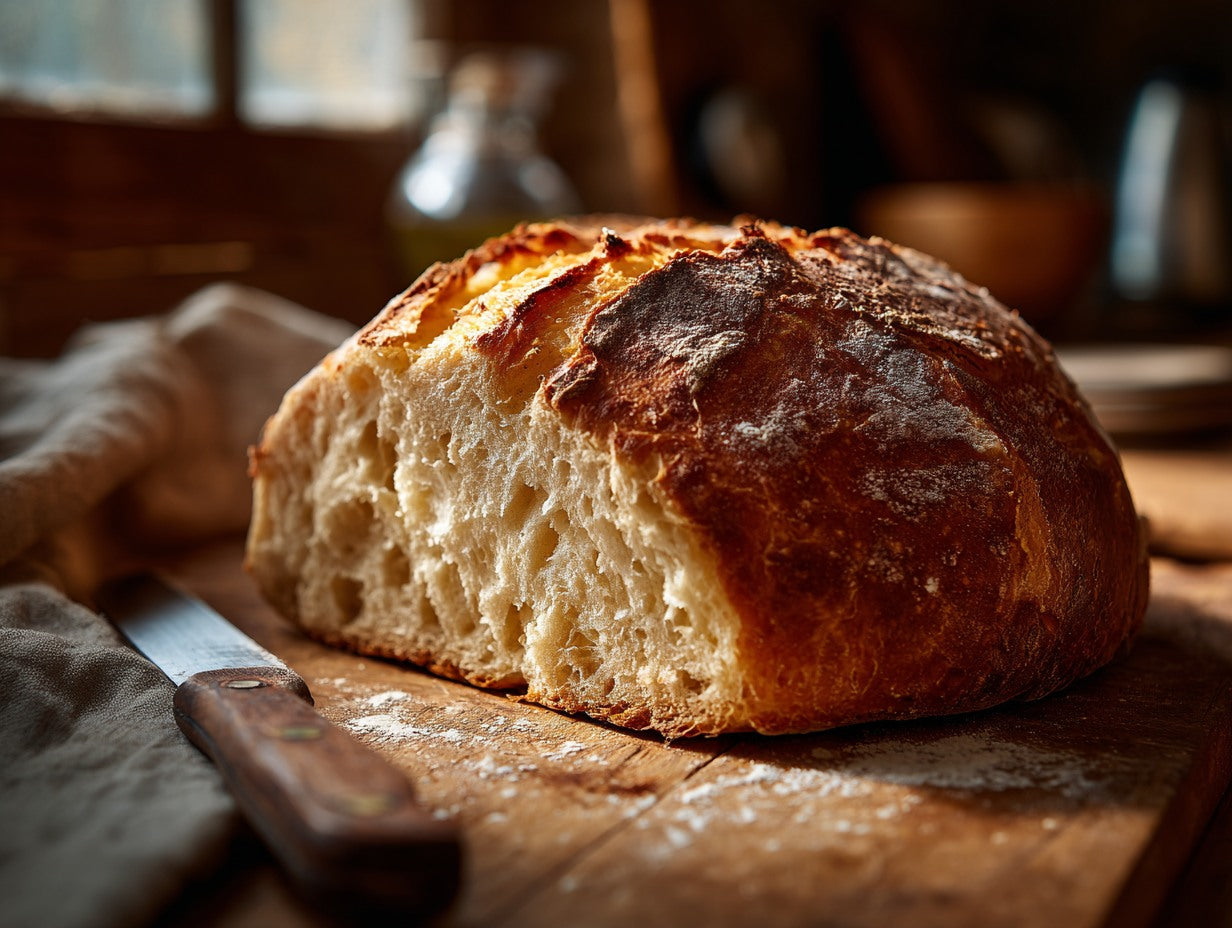 Bubbly sourdough starter culture on a kitchen counter in a warm Southern kitchen setting — sourdough starter potato flakes guide from Mother's Country Store