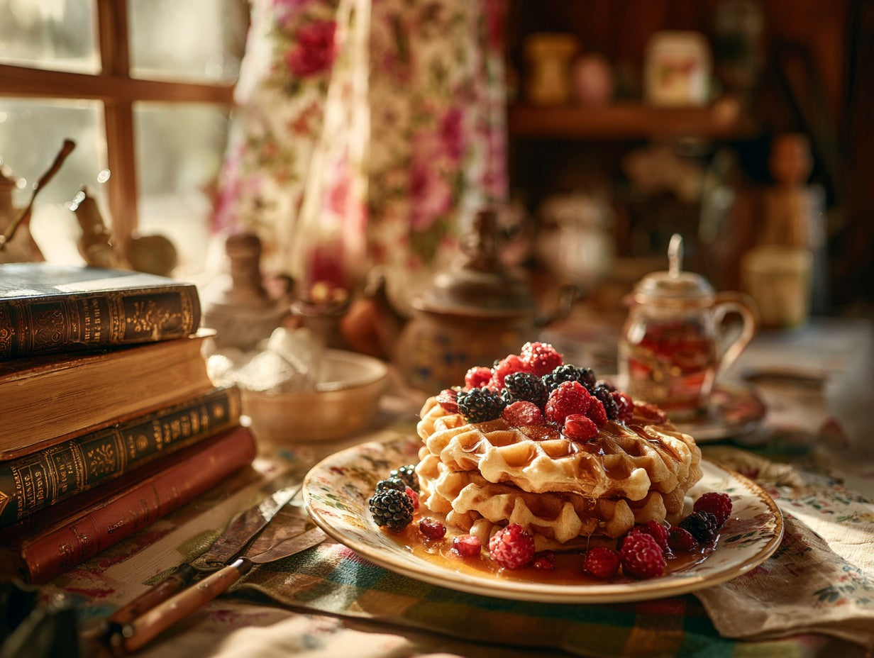 Live sourdough culture showing active wild yeast fermentation on a weathered oak kitchen counter — sourdough waffles recipe guide from Mother's Country Store
